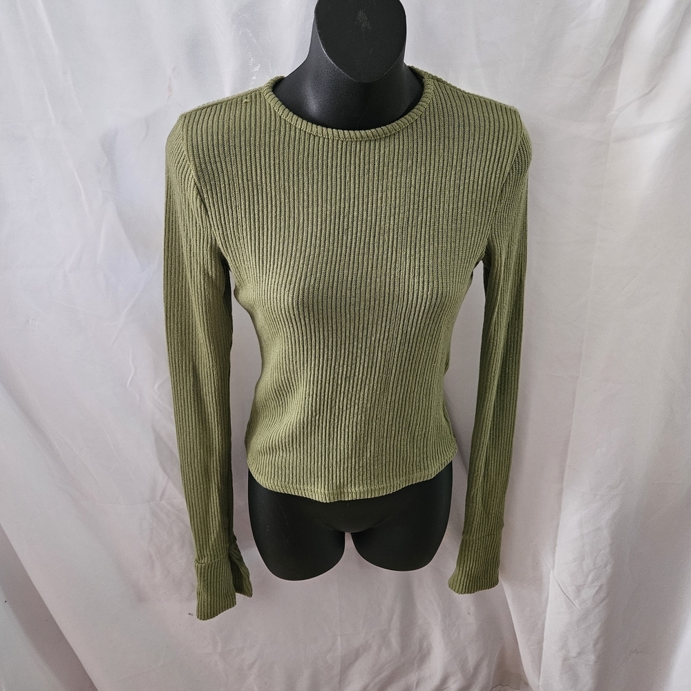 #131 PrettyLittleThing Olive Ribbed Long Sleeve Top